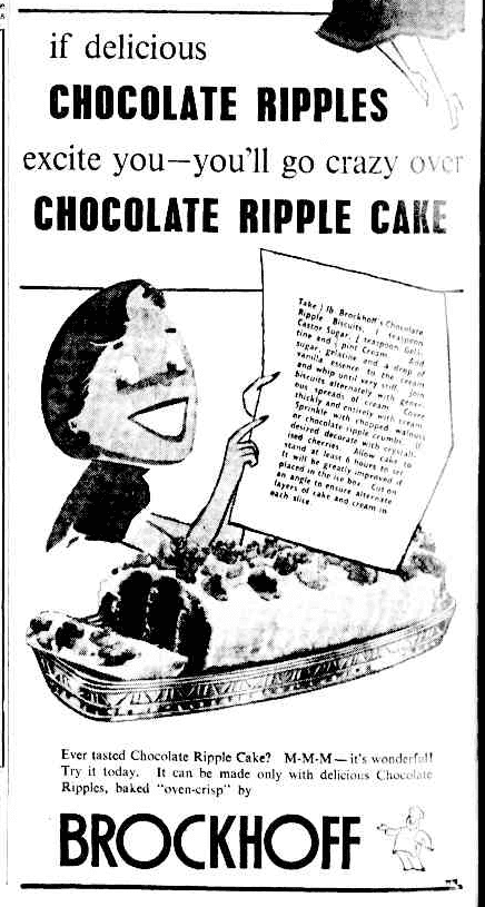 chocolate ripple cake ad from 1950s