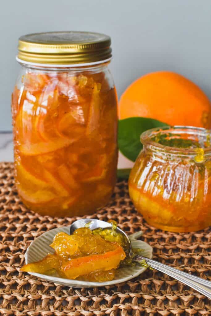 orange marmalade in jar.