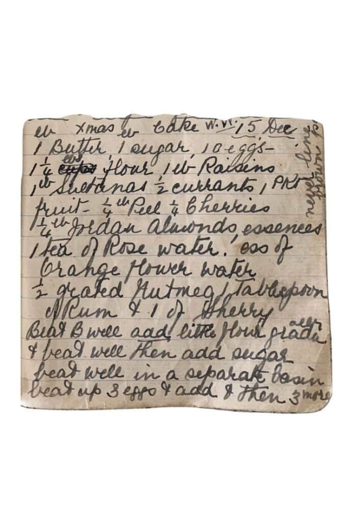 floral fruit cake recipe handwritten