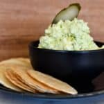 gherkin dip in bowl with crackers