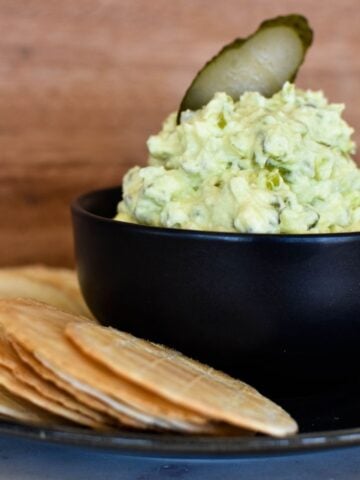 gherkin dip in bowl with crackers