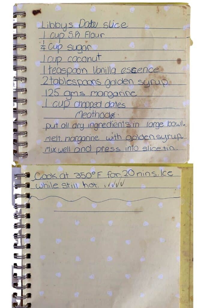 date slice recipe handwritten.