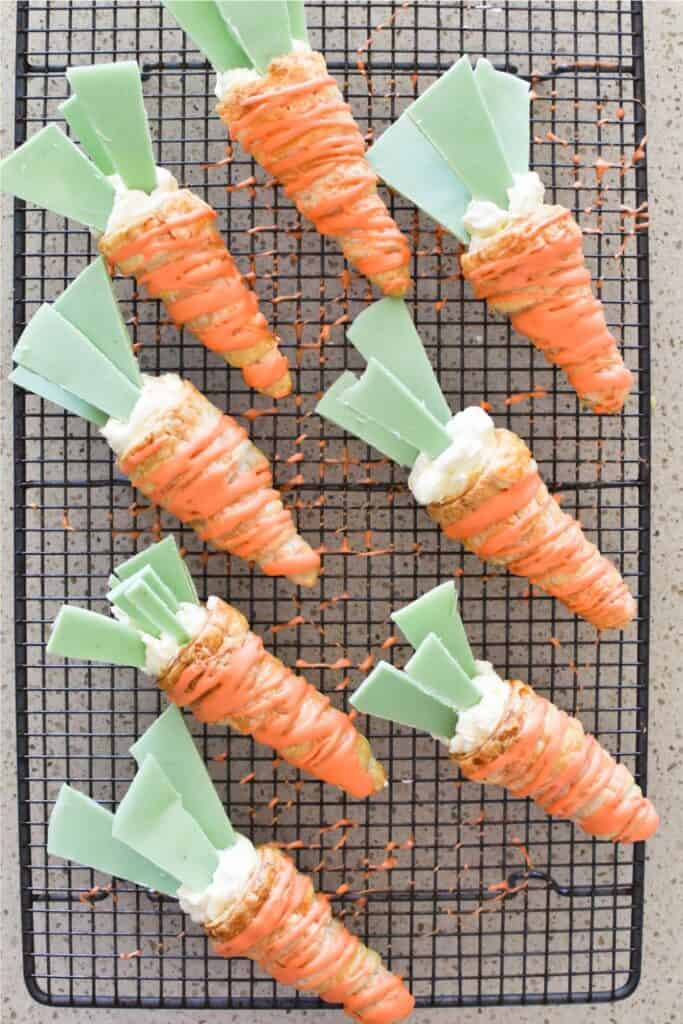 decorating puff pastry carrots.
