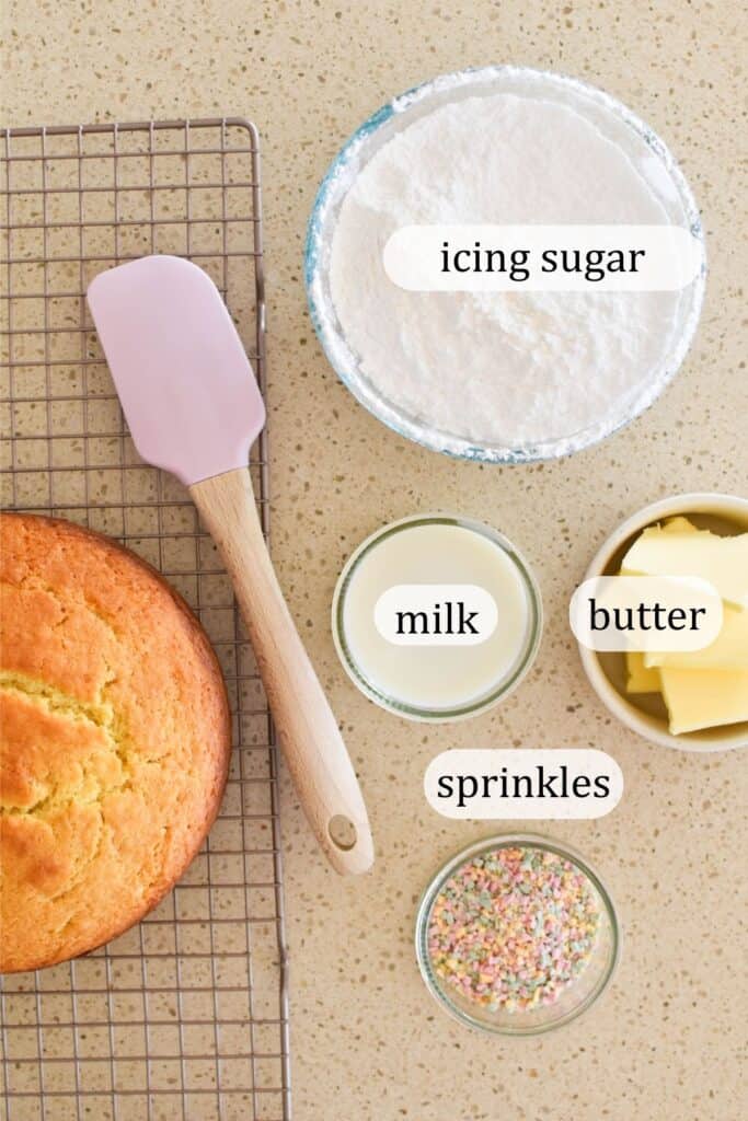 ingredients for butter cake icing.