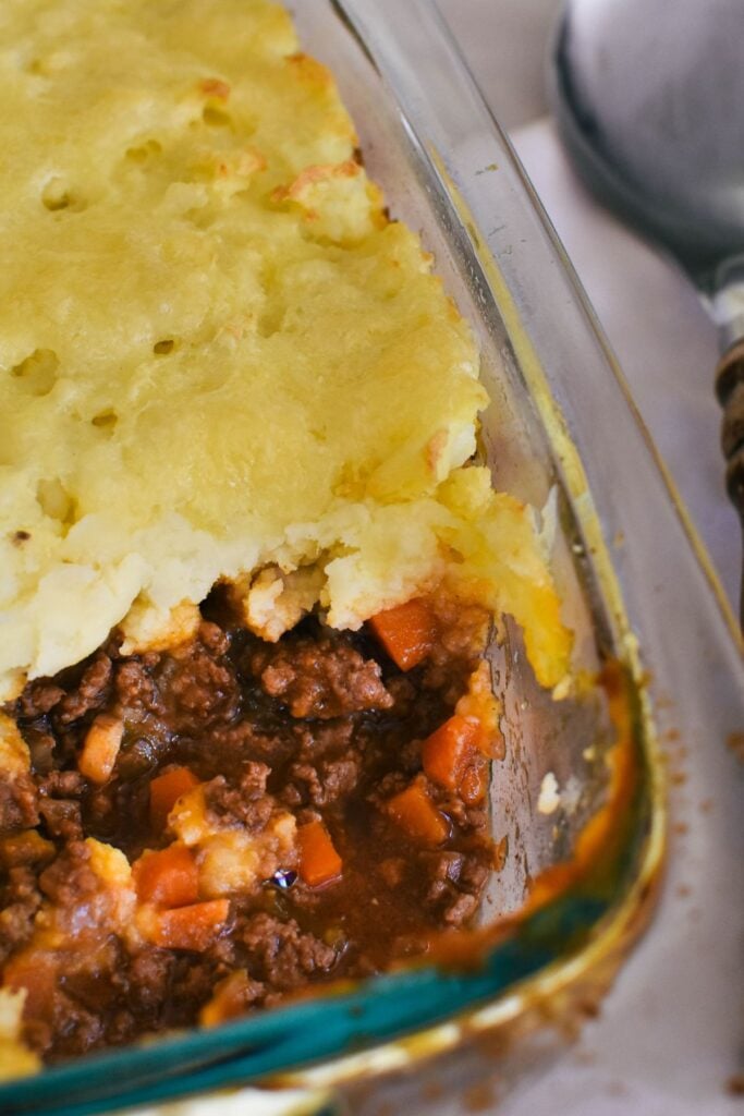 cottage pie in dish.