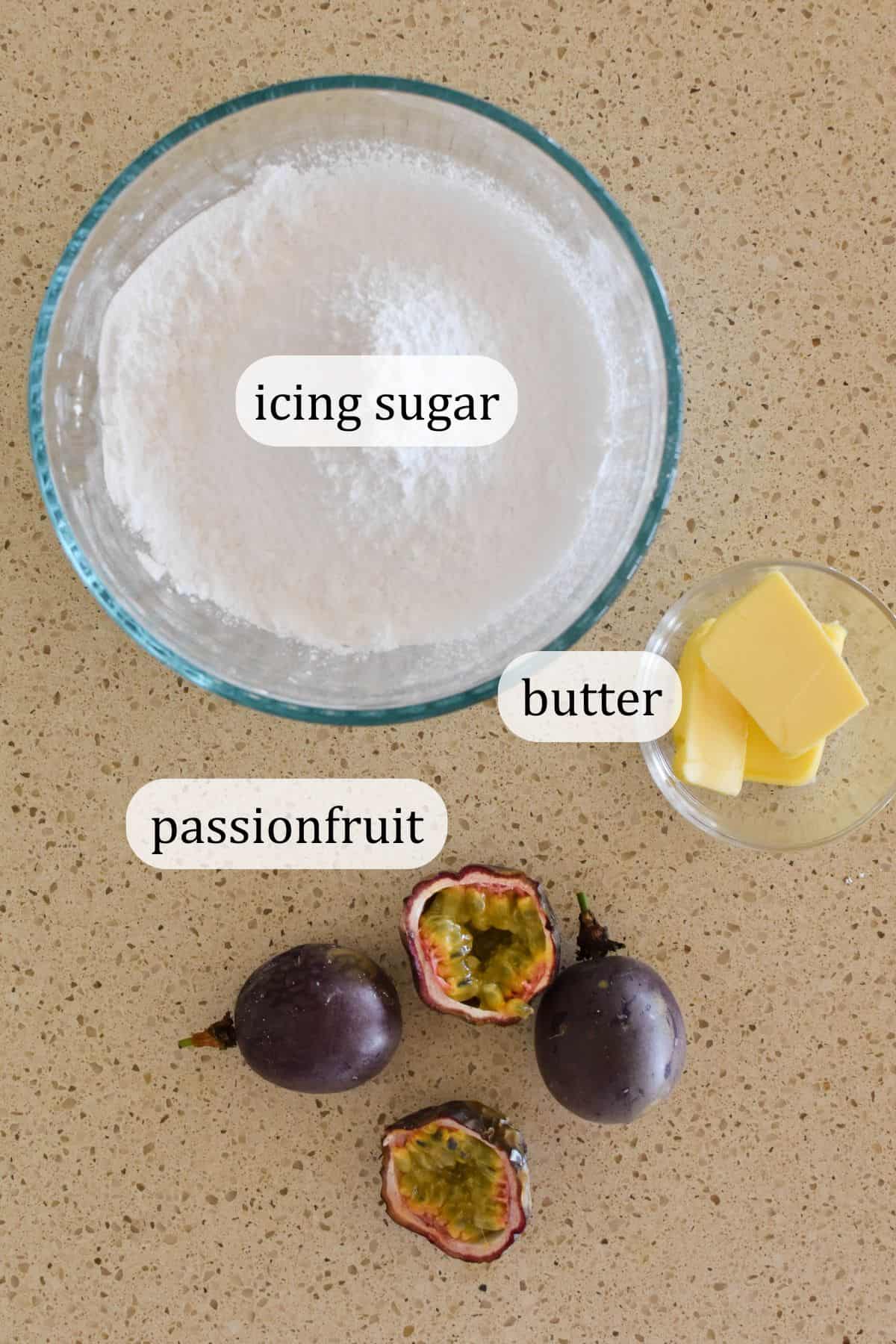 Ingredients for Passionfruit Icing.