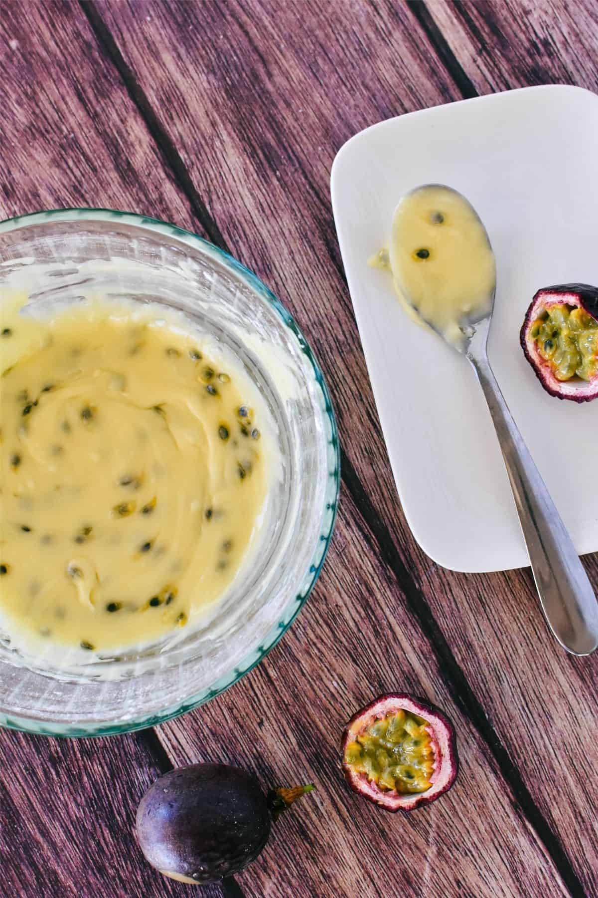 Passionfruit Icing in bowl.