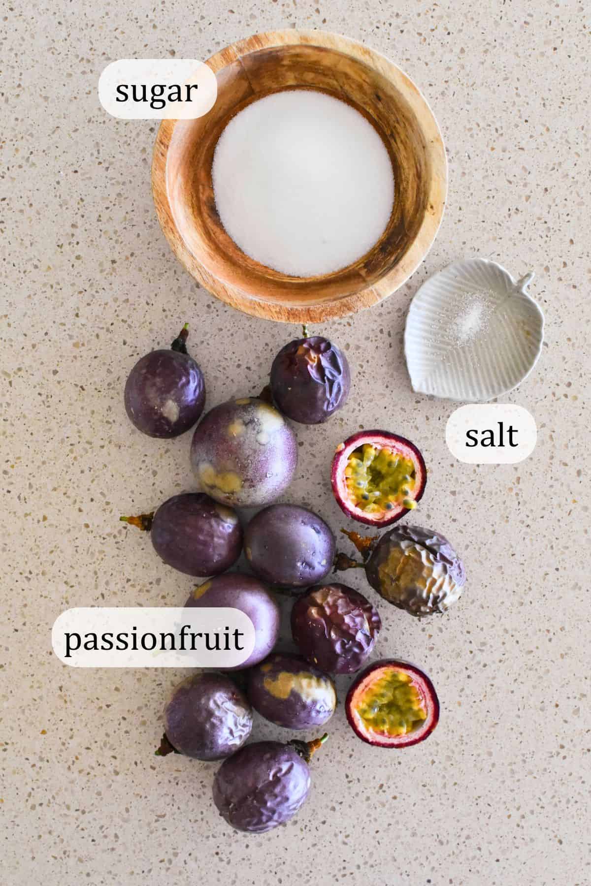 Ingredients for passionfruit jam.