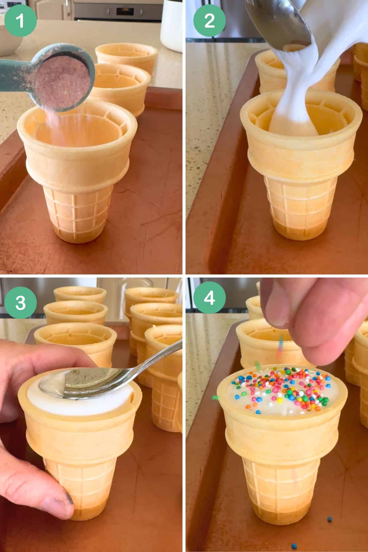 Making marshmallow cones.