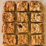 Caramel Date Slice cut into squares.