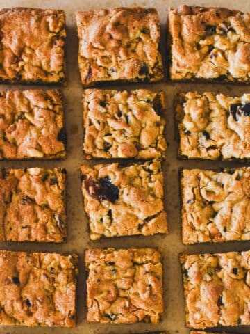 Caramel Date Slice cut into squares.