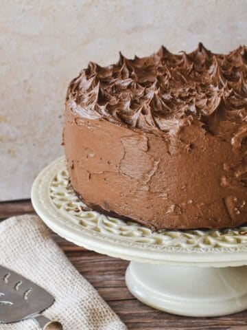 Eggless Chocolate Cake on stand.