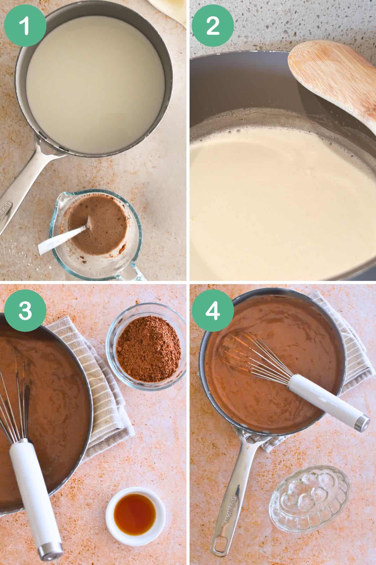 Making chocolate blancmange.