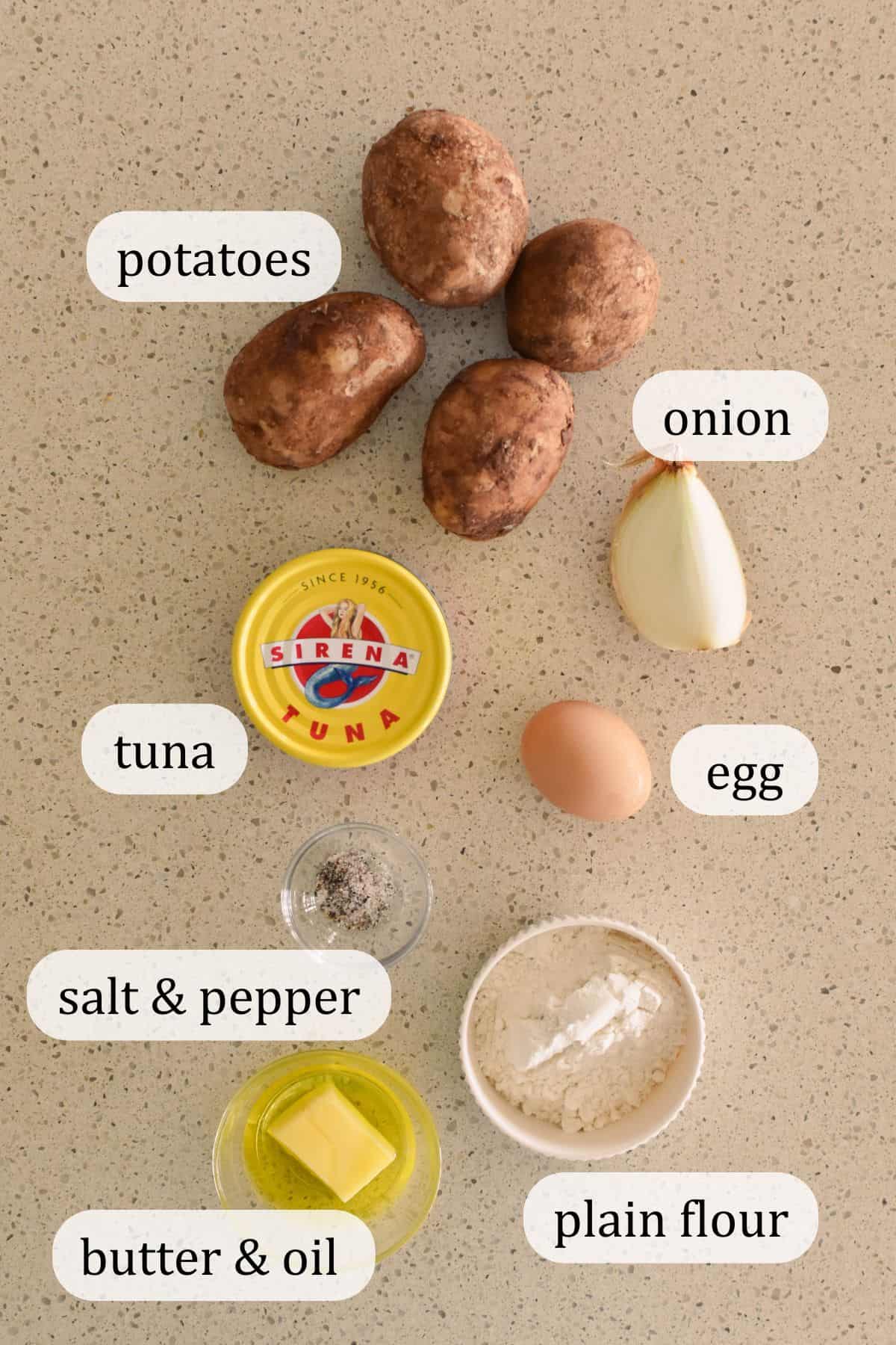 Ingredients for tuna patties.