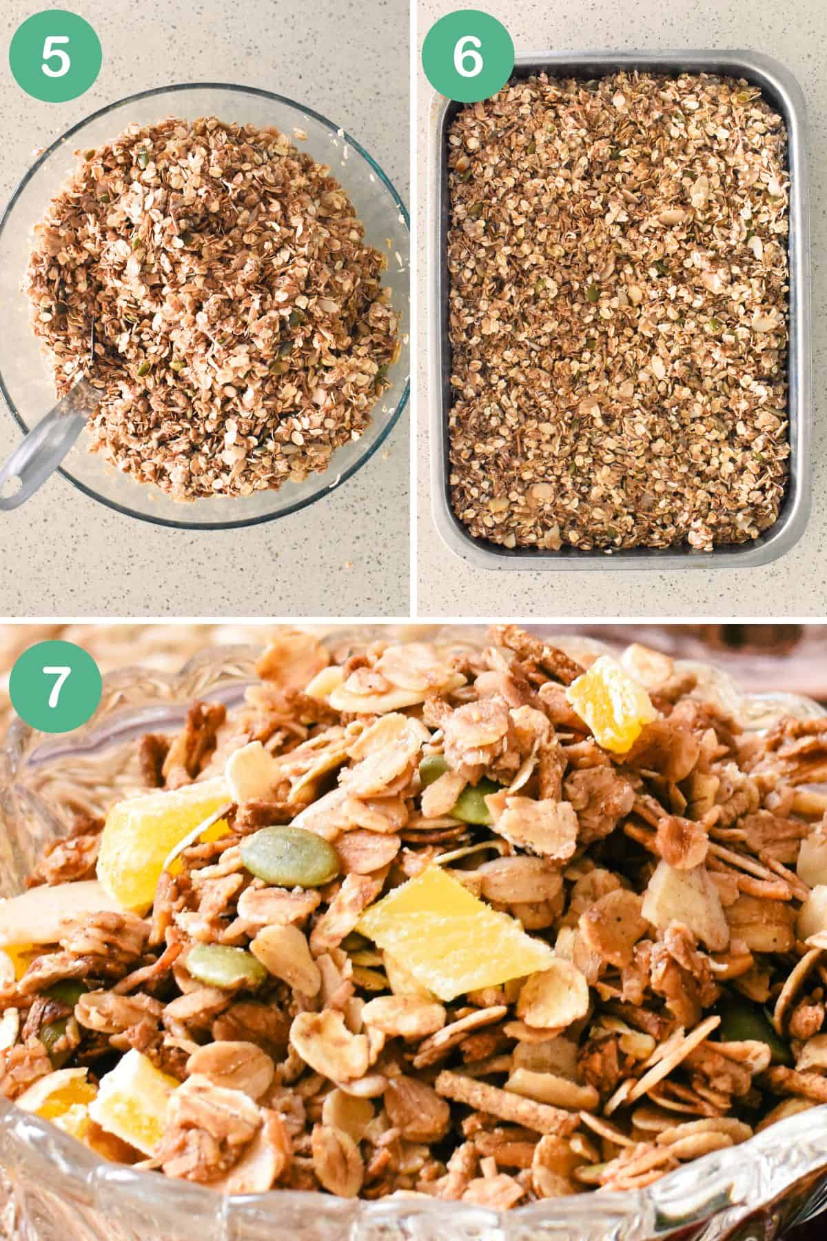 Collage showing how to make toasted muesli.