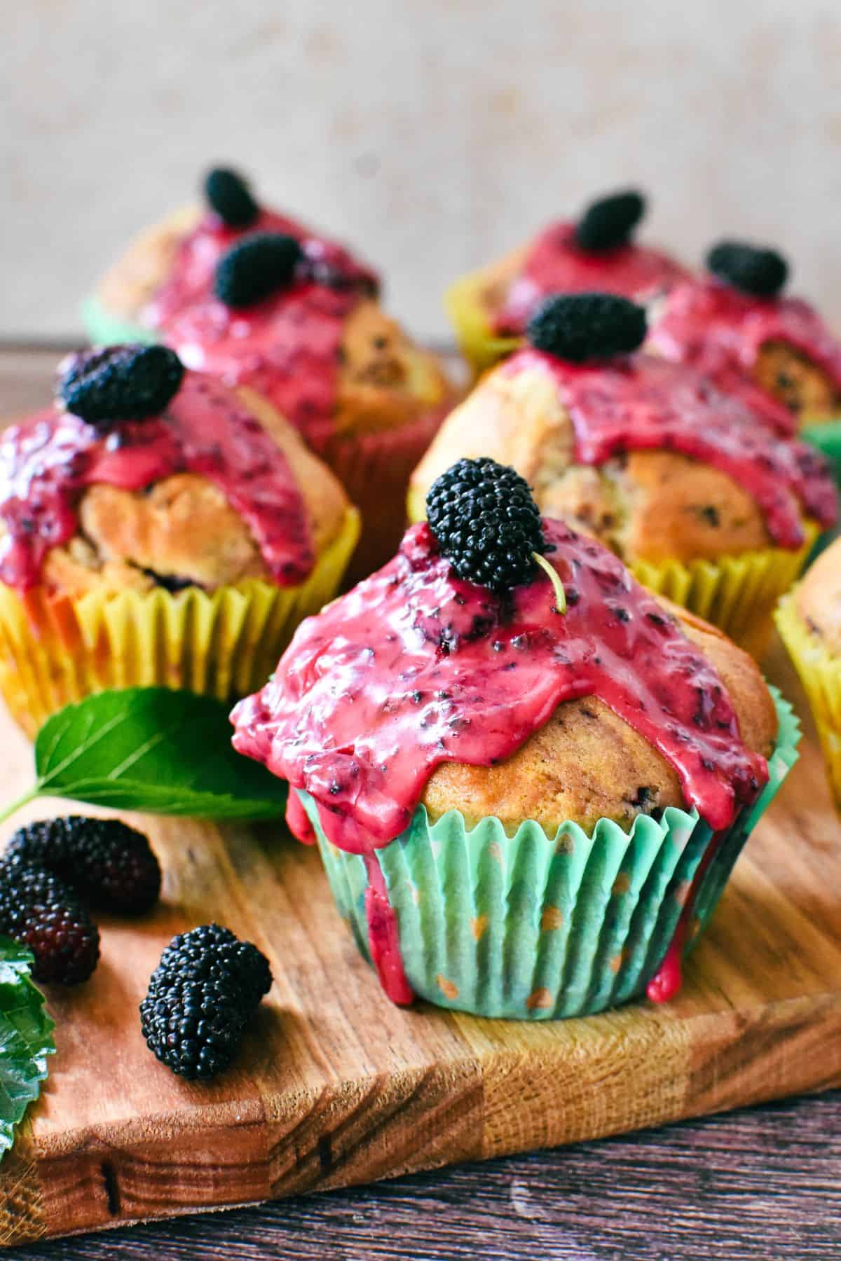 Mulberry Muffins with icing.