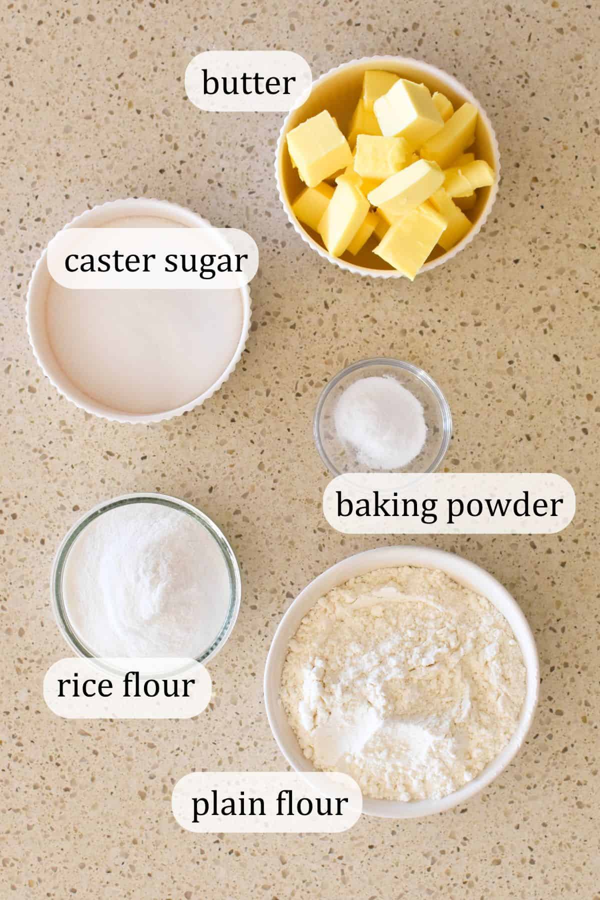 Ingredients for Scottish shortbread.