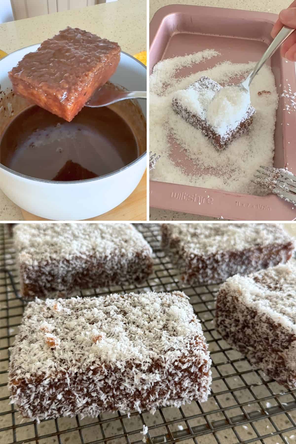 Dipping and rolling lamingtons