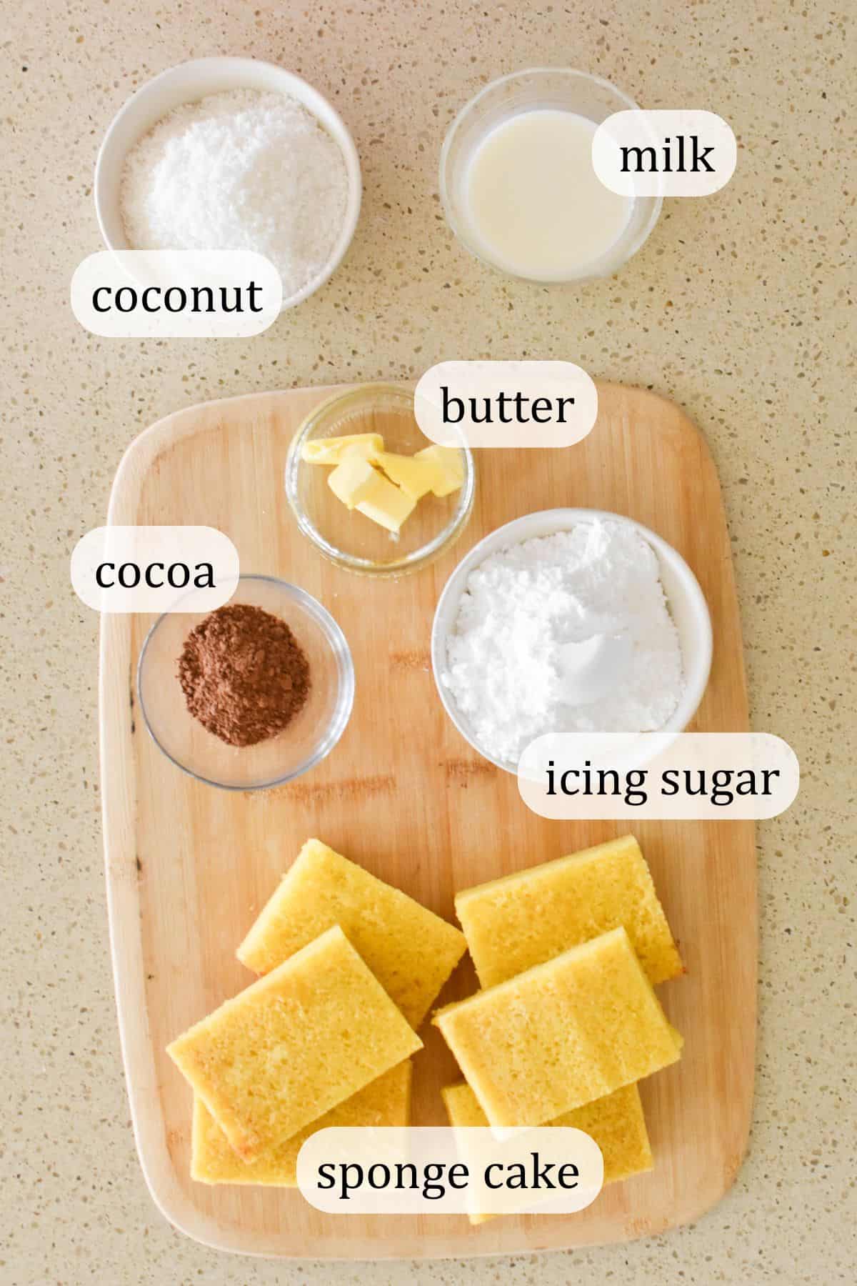 Icing ingredients for lamingtons.
