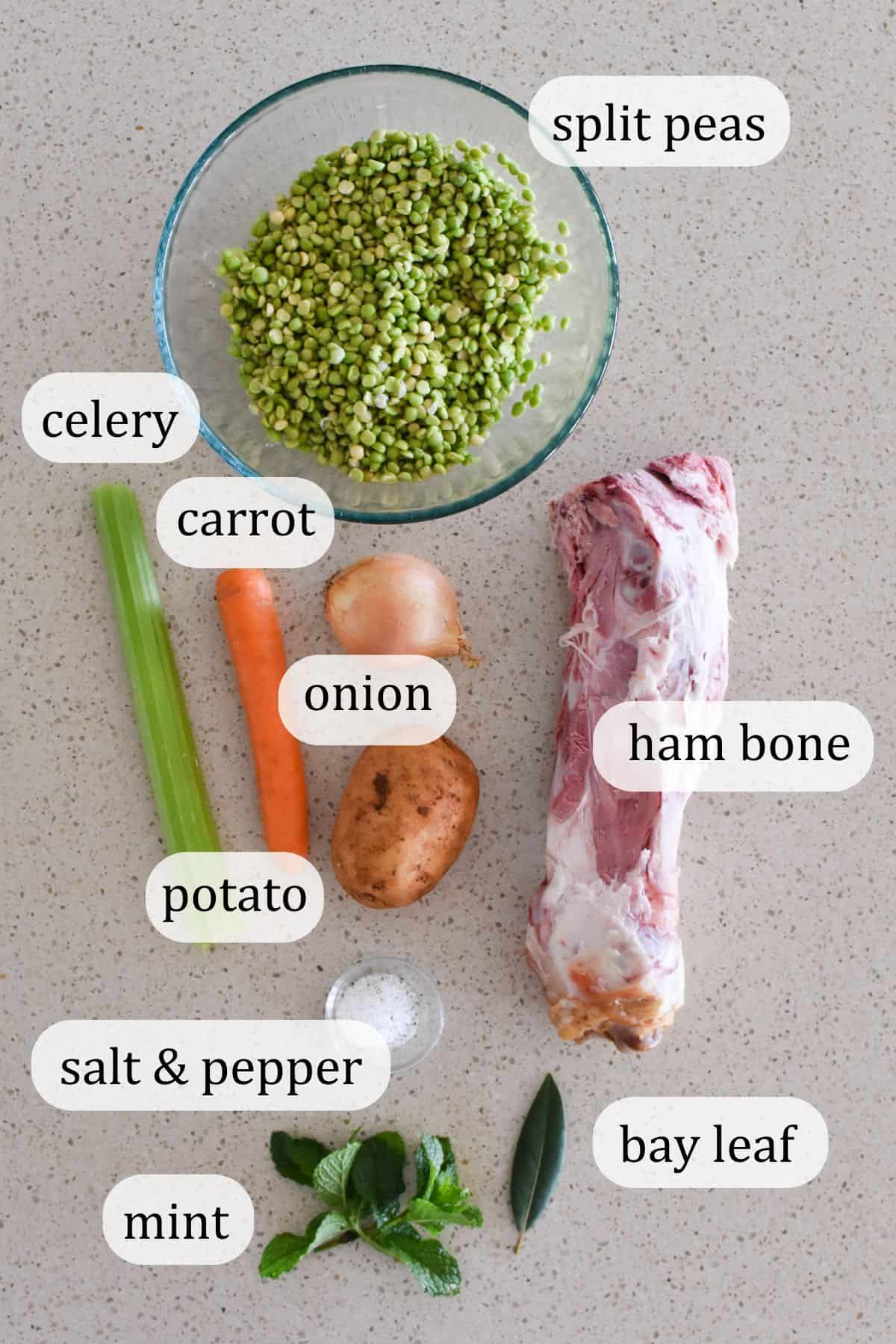 Ingredients for Pea and Ham Soup.